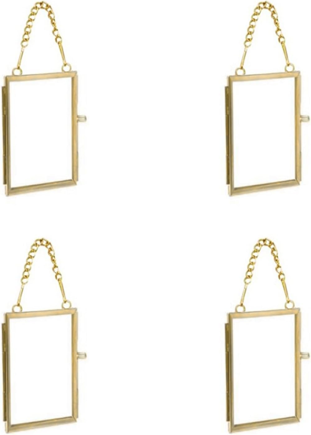 4PCS Glass Frame for Pressed Flowers, 2x3 Inch Brass Hanging Photo Frame Double Glass Frame with Chain DIY Vintage Home Decor