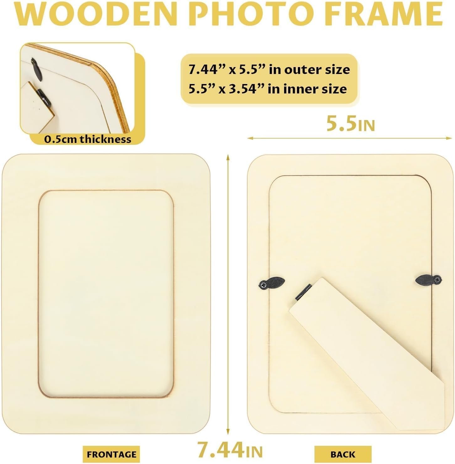 4 Pack Wooden Picture Frames for Crafts, 4x6 Inch Wood DIY Picture Frame for Crafting & Painting, Unfinished Standing Photo Frame as Decorations, School Art Projects, Birthday Gifts - Image 2