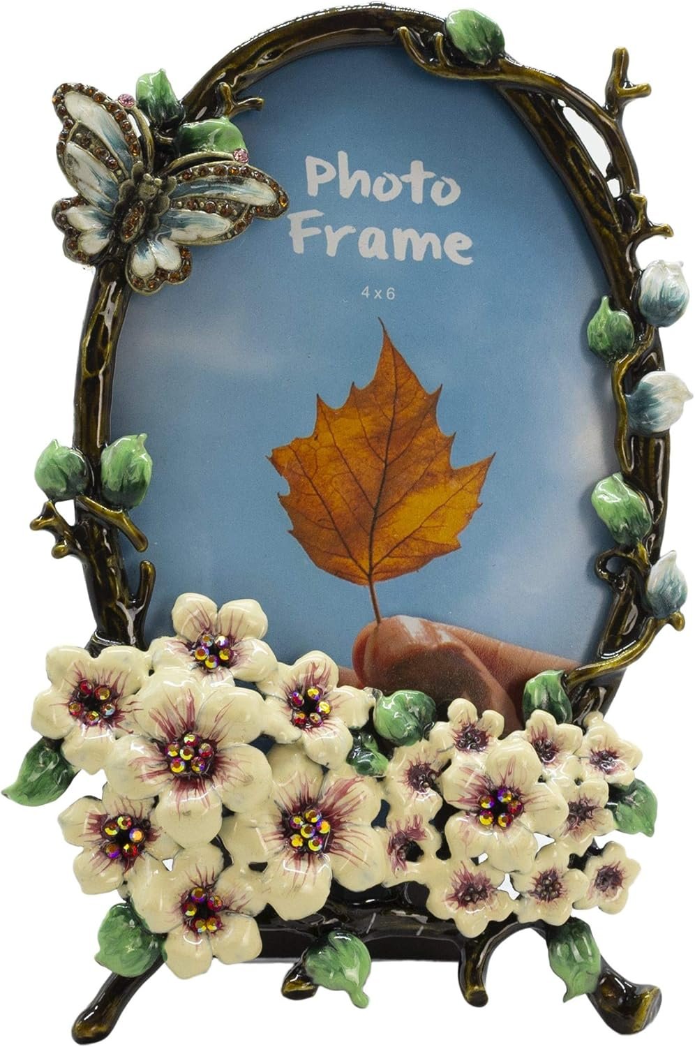 Floral Picture Frame 4x6 Oval, Vintage Photo Frame Made of Metal and High Definition Glass for Table Top Display, Home Decor, Retro Photo Frame