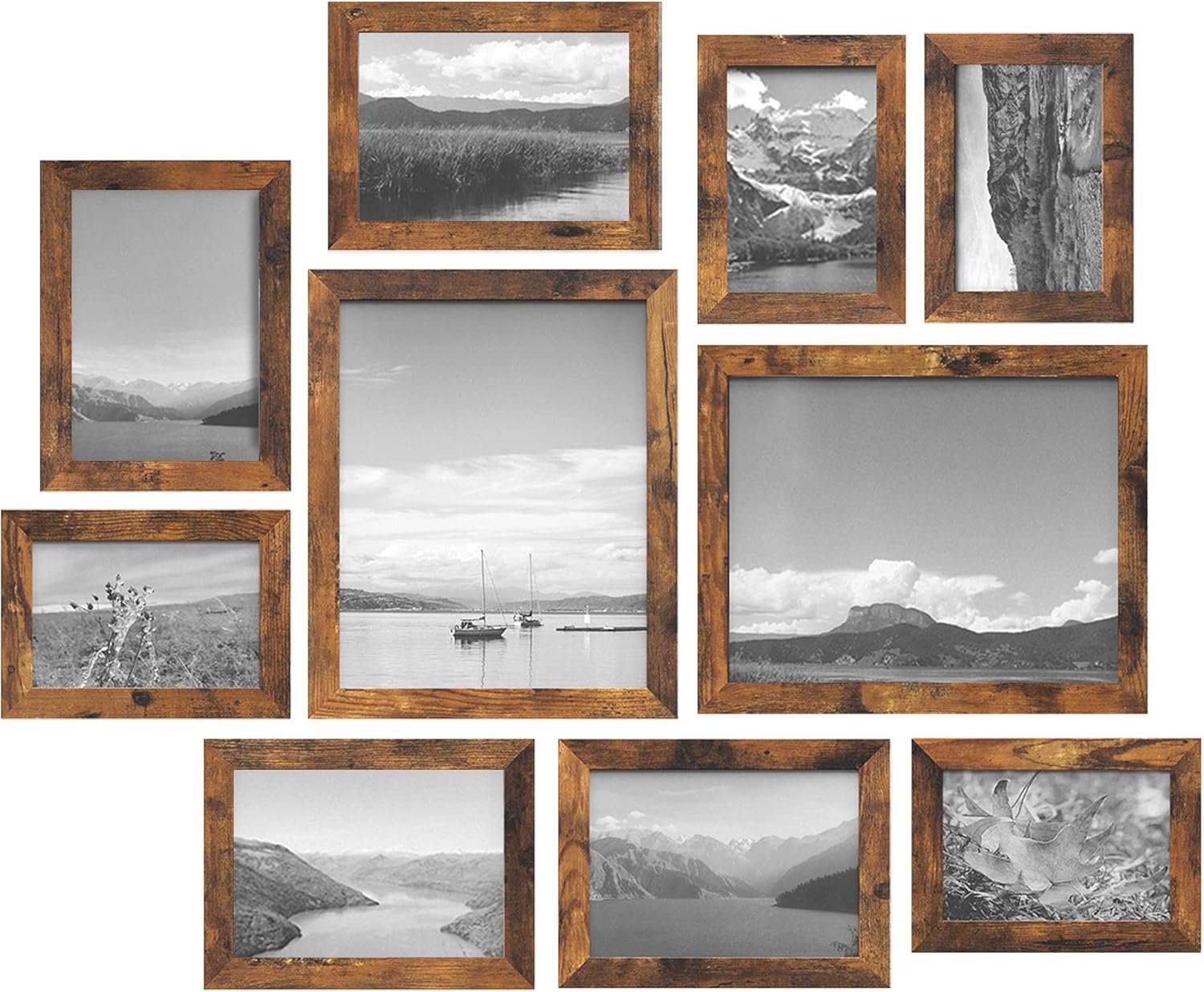 Picture Frames, Collage Picture Frames Set of 10, Two 8x10, Four 5x7, Four 4x6, Photo Frame for Wall Gallery Decor, Table Display, Christmas Gift, Rustic Brown URPF010X01